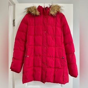 Tommy Hilfiger | Women’s Red Puffer Jacket w/ Faux Fur / Size Large